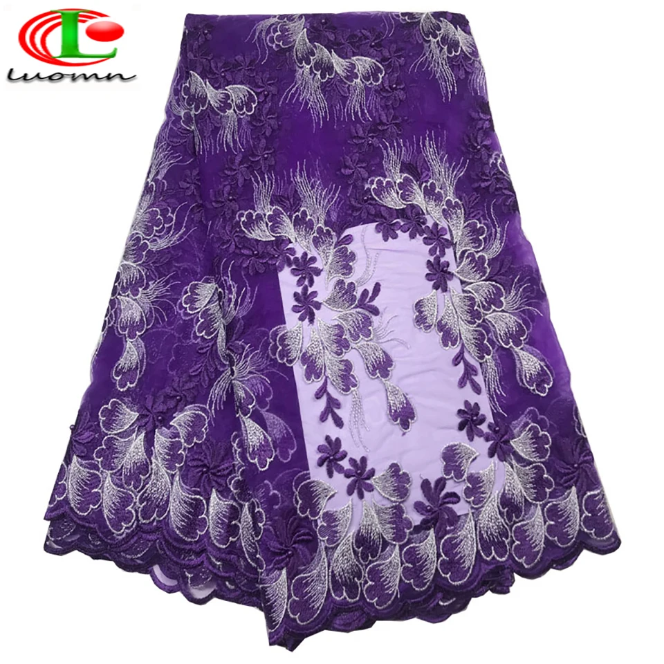 

latest african laces nigerian lace fabrics for wedding 2019 lace embroidered stones and beads royal Violet lace fabric