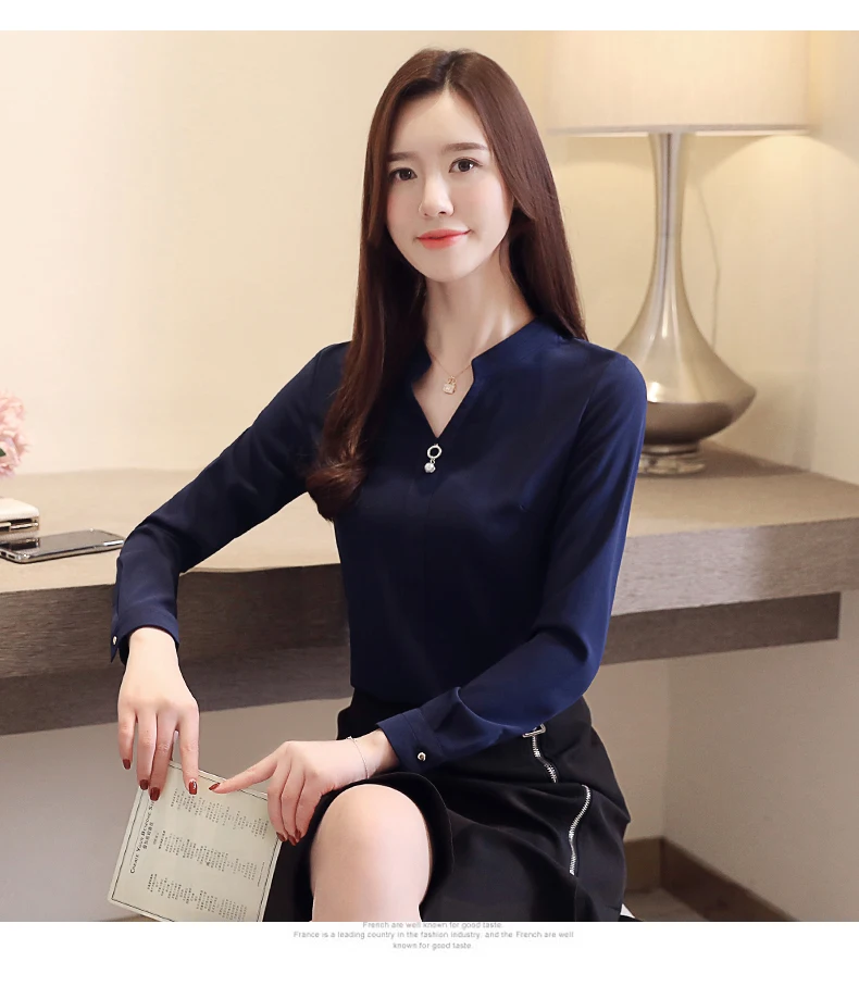 Blusas mujer de moda, Женские топы и блузки, рубашки, шифоновая блузка с бисером, однотонные белые рубашки с v-образным вырезом, женские топы, 2412 50