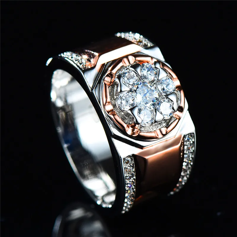 Роскошное мужское женское кольцо с большим циркониевым камнем, модное 925 серебро/розовое золото, свадебные ювелирные изделия, винтажные мужские и женские вечерние кольца на свадьбу