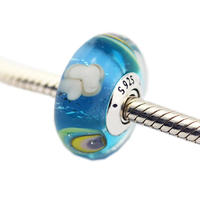 

Pandulaso Iridescent Rainbow Charm Murano Glass Beads Fits Woman DIY bracelet silver 925 original beads for jewelry making