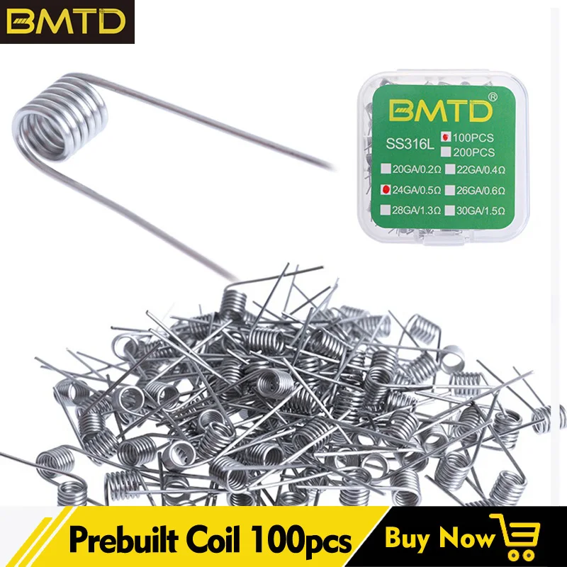 

BMTD Pre-built SS316L Premade Coil 22 24 26 28 30GA DIY Heating Alien Clapton Wire For E Cigarette Rda atomizer 100PCS/LOT