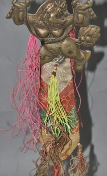 

10"tibet Tantra buddhism bronze lion beast god Ward off evil Amulets pendant