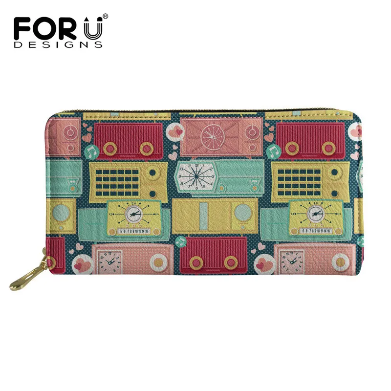 FORUDESIGNS Turn the Vintage Radios Women Wallet Luxury Clutch Long Purse Bags Fashion Handbag Big Capacity Wallet cartera mujer