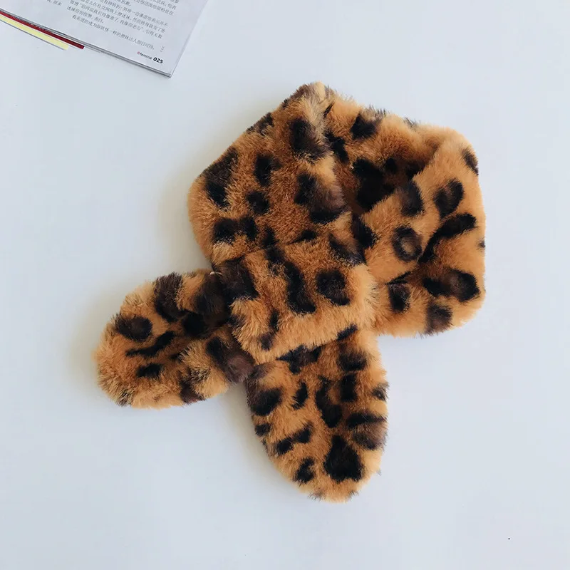 Новинка; зимний детский Леопардовый меховой шарф с животным принтом; теплый детский шейный платок с меховым воротником для девочек