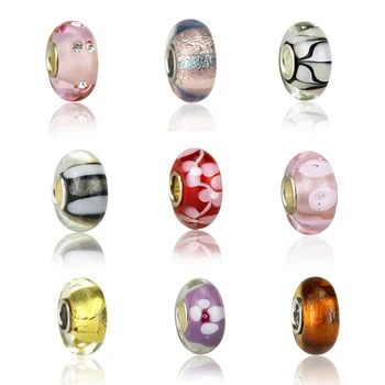 

Free shipping lowest price High quality large hole European lampwork glass beads mixed 10 color design100pcs