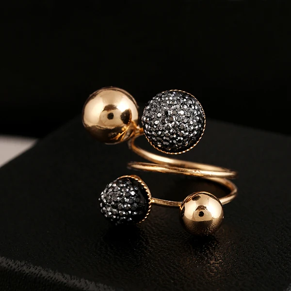 Silver and Gold-Color Korean Elegant Women Lovely Girls Adjustable Opening Rings with Metal Double Beads - Цвет основного камня: gold