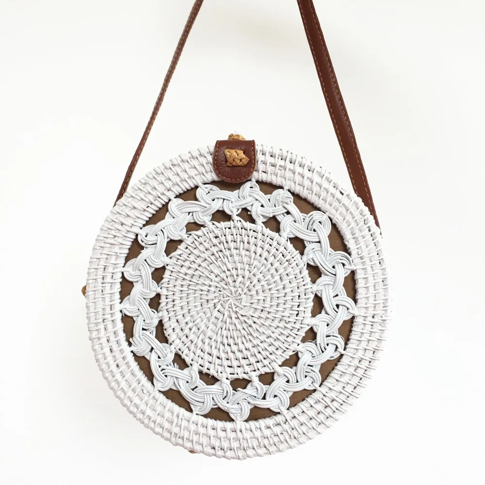 Rattan Bags White Bali Shoulder Lady Bag Round Summer Beach Crossbody Bag Womans Handbags Brands Designers Straw Bags 2019