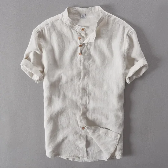 Итальянская брендовая льняная рубашка с коротким рукавом, мужская белая двухслойная рубашка в стиле ретро на пуговицах, Летняя мужская рубашка, модная мужская рубашка - Цвет: khaki