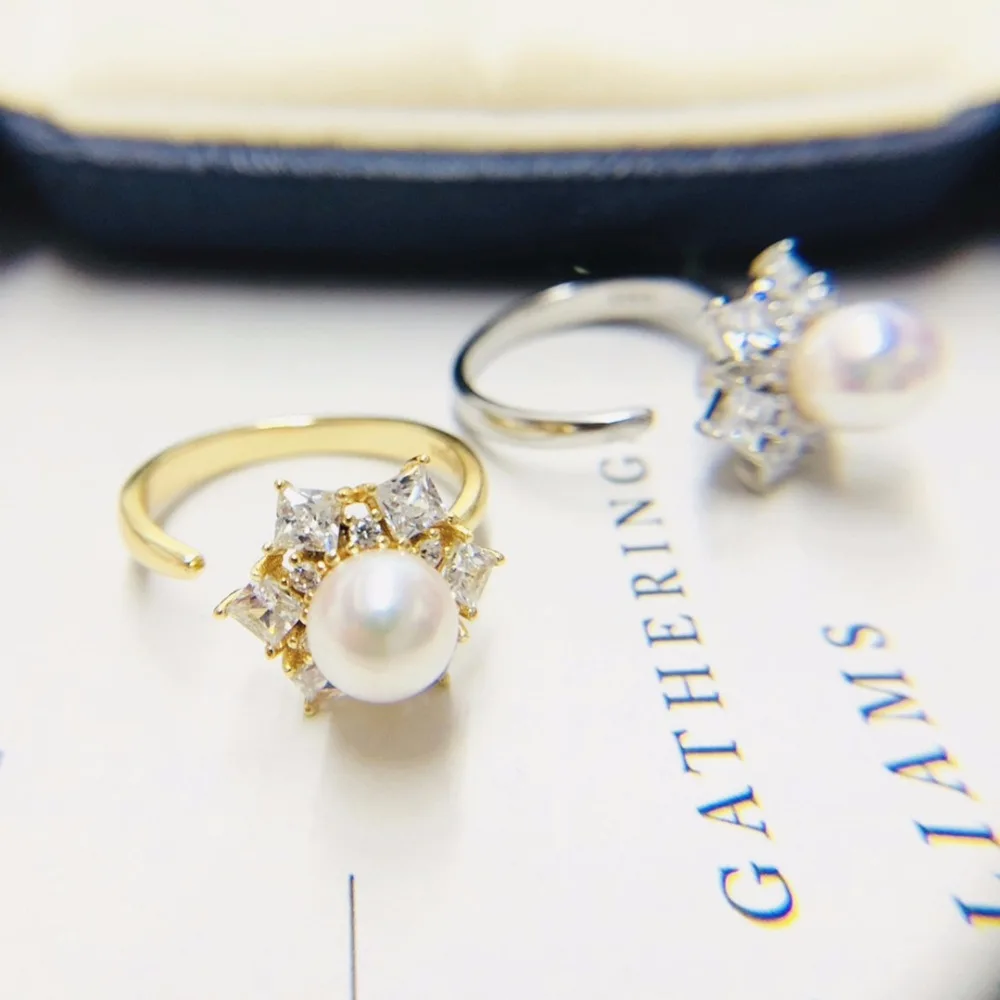 Настоящий природный жемчуг Золотое кольцо для Для женщин Fine Jewelry круглый с циркон