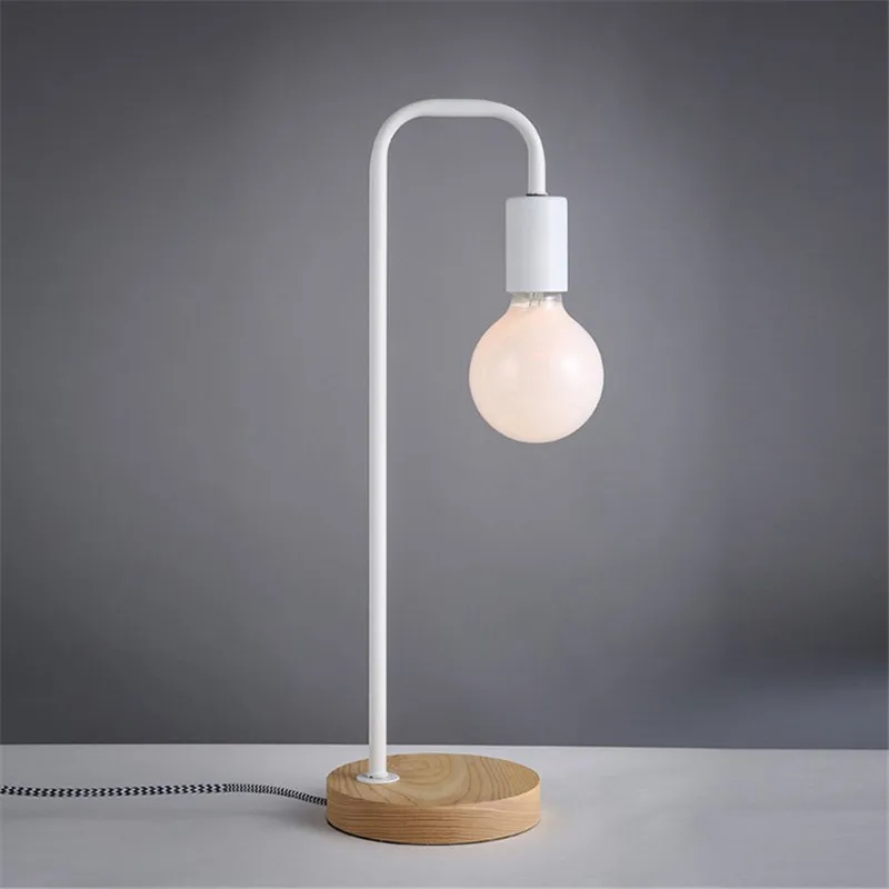 Simple Wood Base Metal Body E27 bulb Light Table Lamp