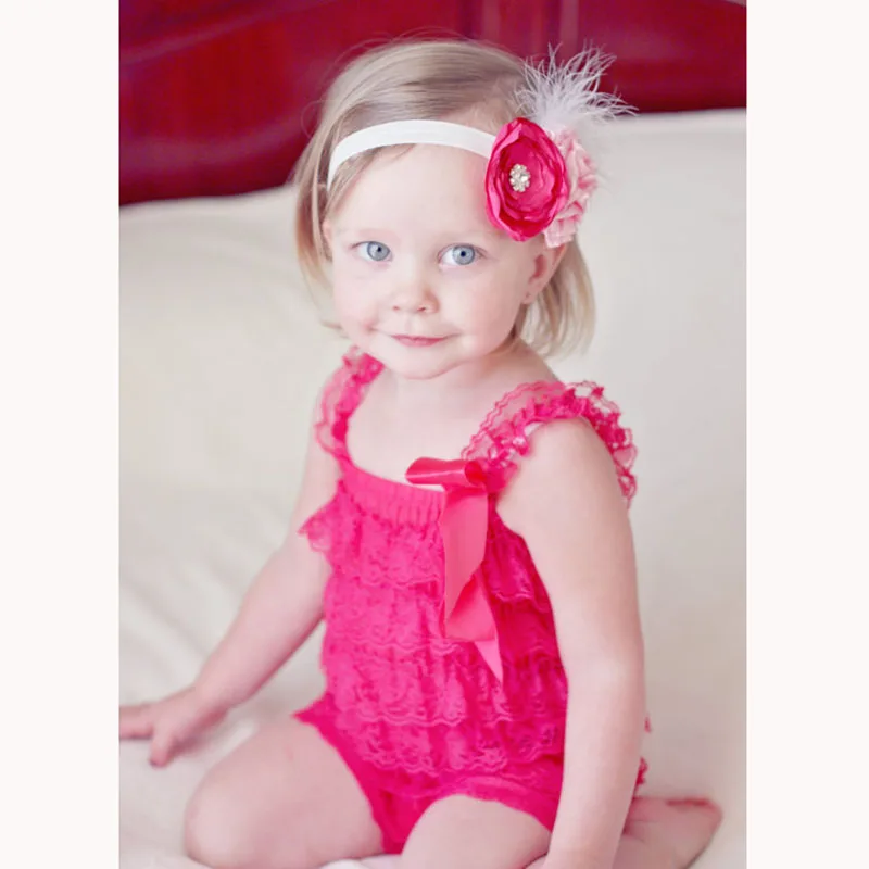 Детский ярко розовый комбинезон с оборками для девочек|lace romper newborn|petti romperkids rompers |