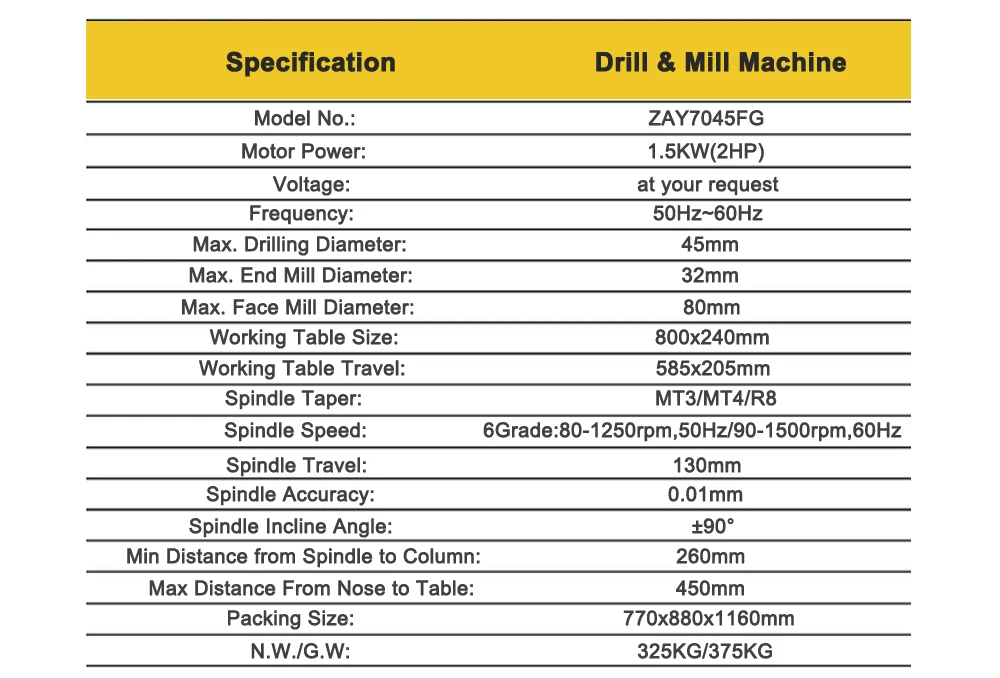 ZAY7045FGS сверлильный станок/1.5кВт(2HP) мельница/все оптональные аксессуары/