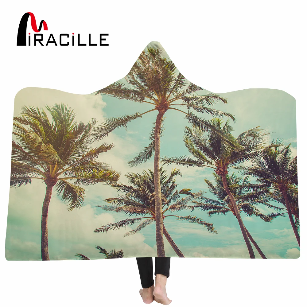 

Miracille Beach Coconut Tree Sherpa Fleece Lotus Wearable wrap blankets for beds weighted blanket Winter Soft Towels