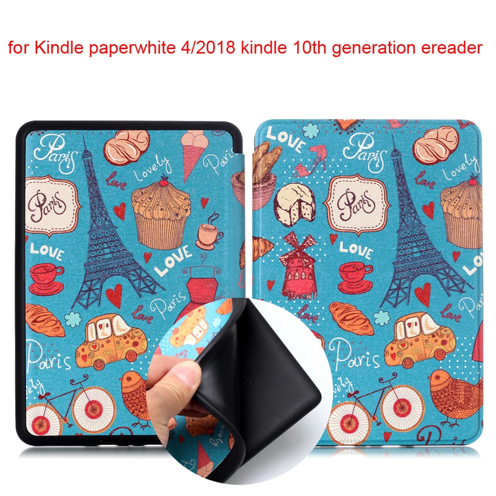 

Smart Case For Amazon New Kindle Paperwhite 4 2018 PU Leather Print Cover For Kindle Paperwhite 4+screen protector