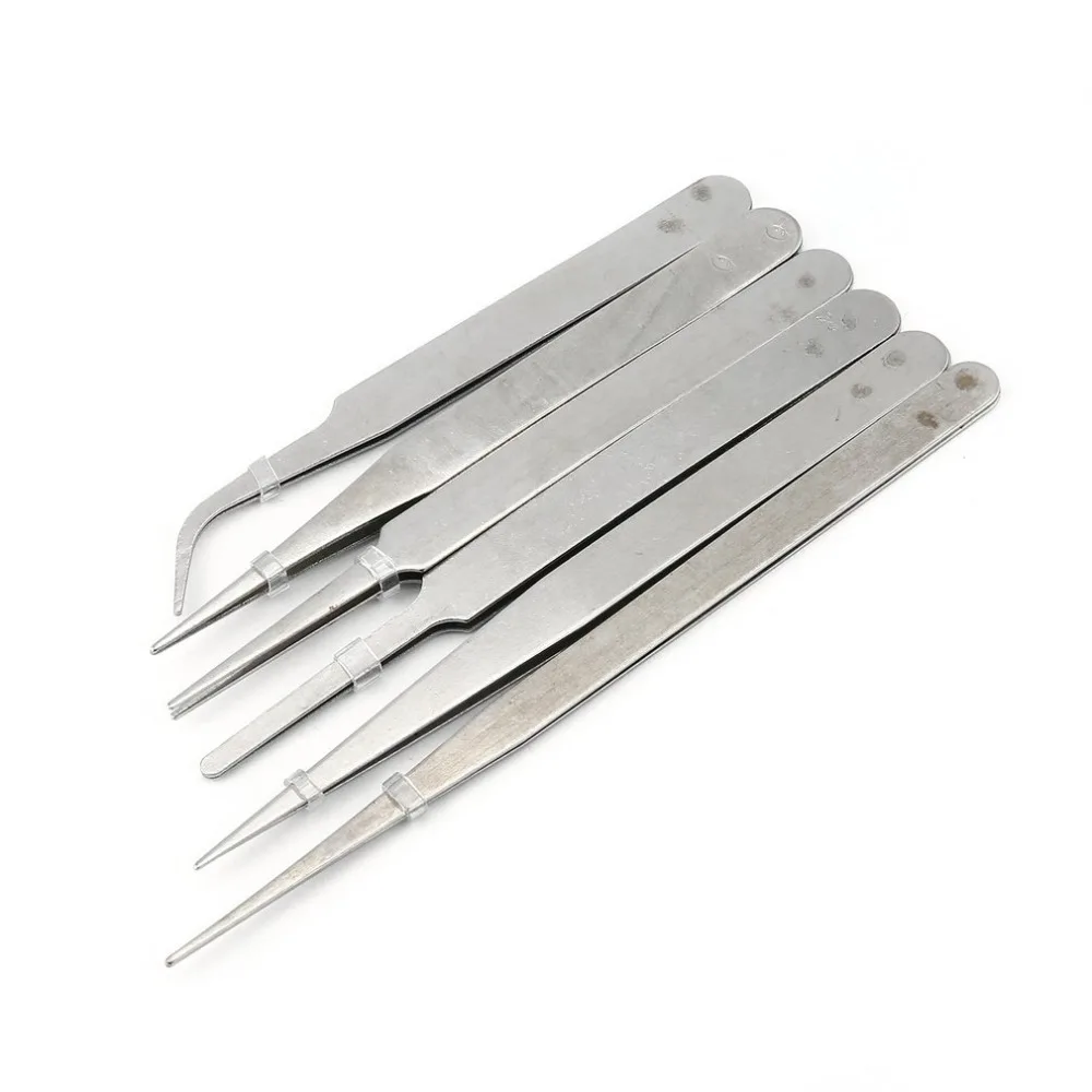 3 pcs Repair Precision Tweezers Set Kit Stainless Steel Curved Straight