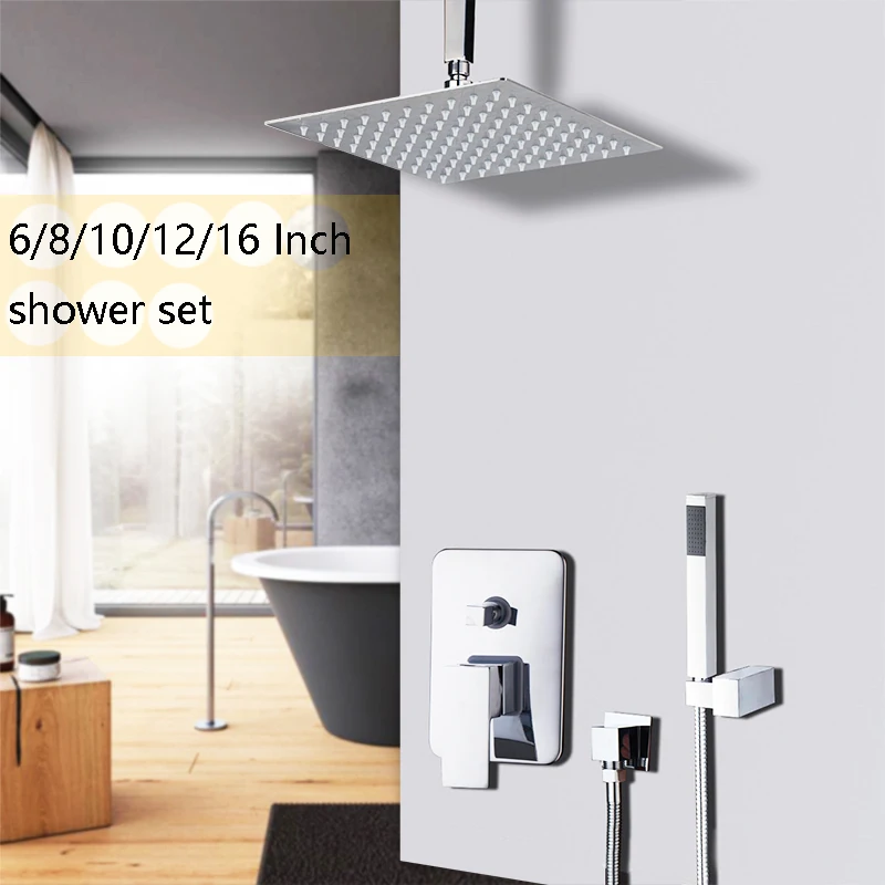 Us 54 48 28 Off Jieni 8 10 12 16 Inch Stainless Steel Rainfall Head Bathroom Shower Set Ceiling Mounted Mixer Shower Set Faucet Chrome Polished In