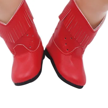 

43 cm baby dolls shoes new born fashionable red winter boots black PU shoe Baby toys fit American 18 inch Girls doll g57