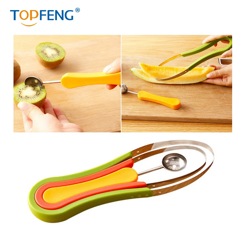 3 Pcs Set Stainless Steel Ice Cream Fruit Melon Ball Scoop Slicer Dig Pulp Separator