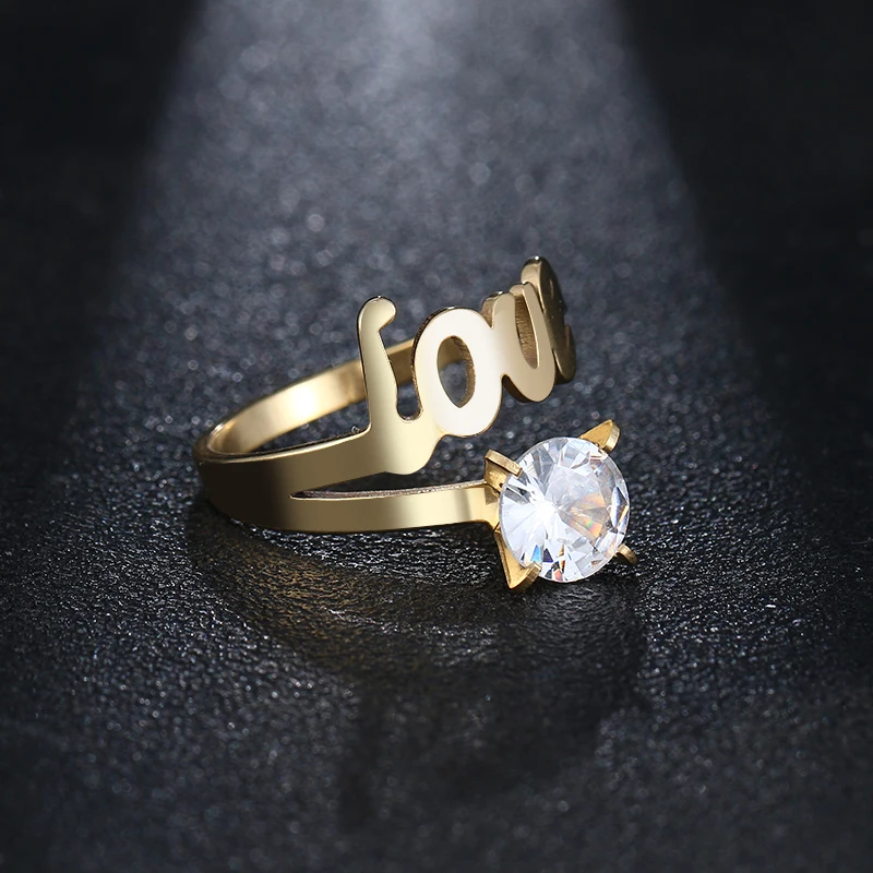 CACANA Promotions Women/Men Wedding Band Ring Gold Color Plated Engagement Ring Stainless Steel Forever Love Couple's Anel Bague