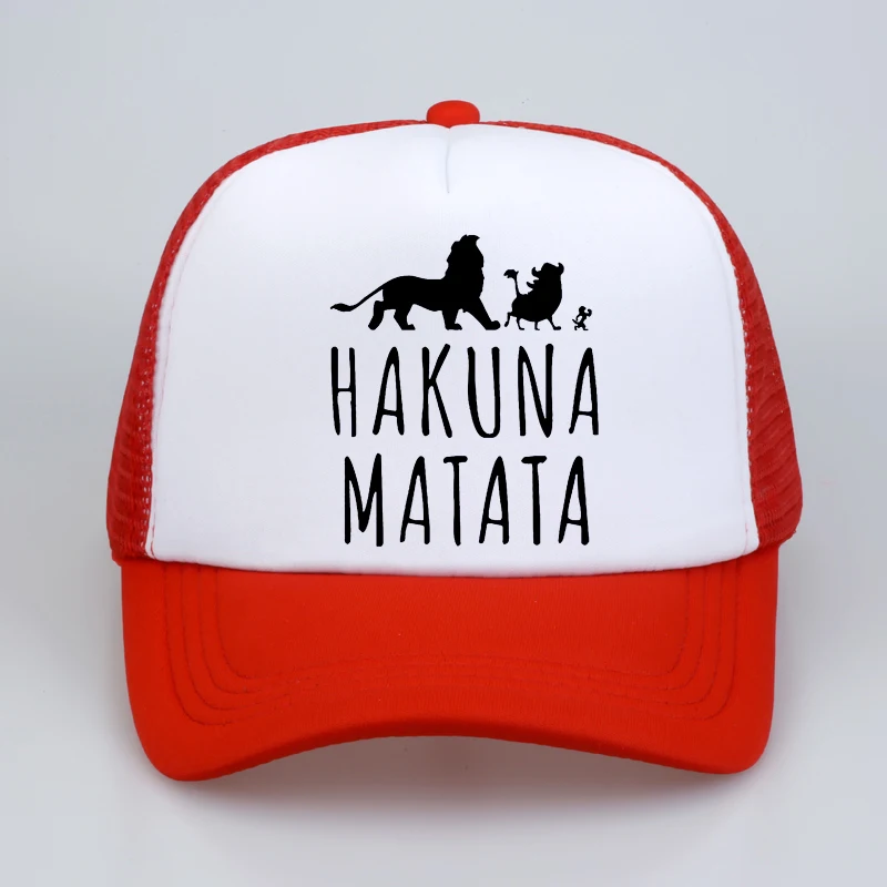 Кепка-бейсболка Lion King забавная шапка мужская Pumba Hakuna Matata Бейсболка крутая летняя сетчатая Кепка Дальнобойщика шляпа для мужчин - Цвет: white red