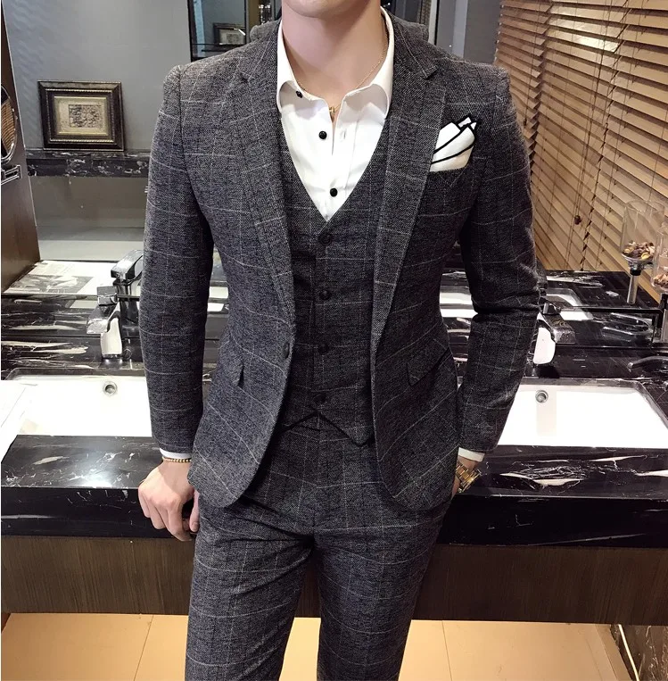 

custom Suit Suit for Men and Groom Wedding Dresses Chequered Suit Three-piece Suit for Men and Groom