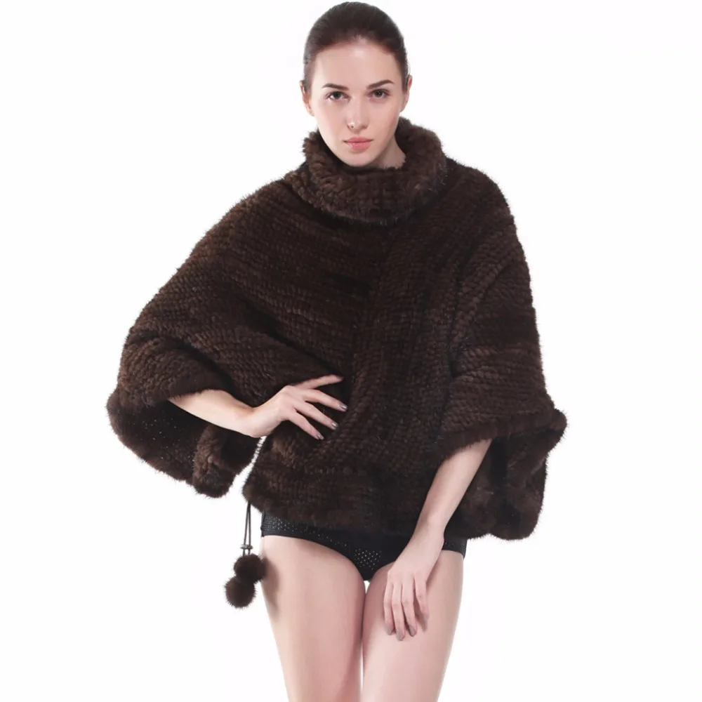 

ZY81046 Women Genuine Real Knitted Mink Fur Mandarin Collar Half Sleeve Fur Poncho Real Fur Coat Jacket Fur Outerwear Coats