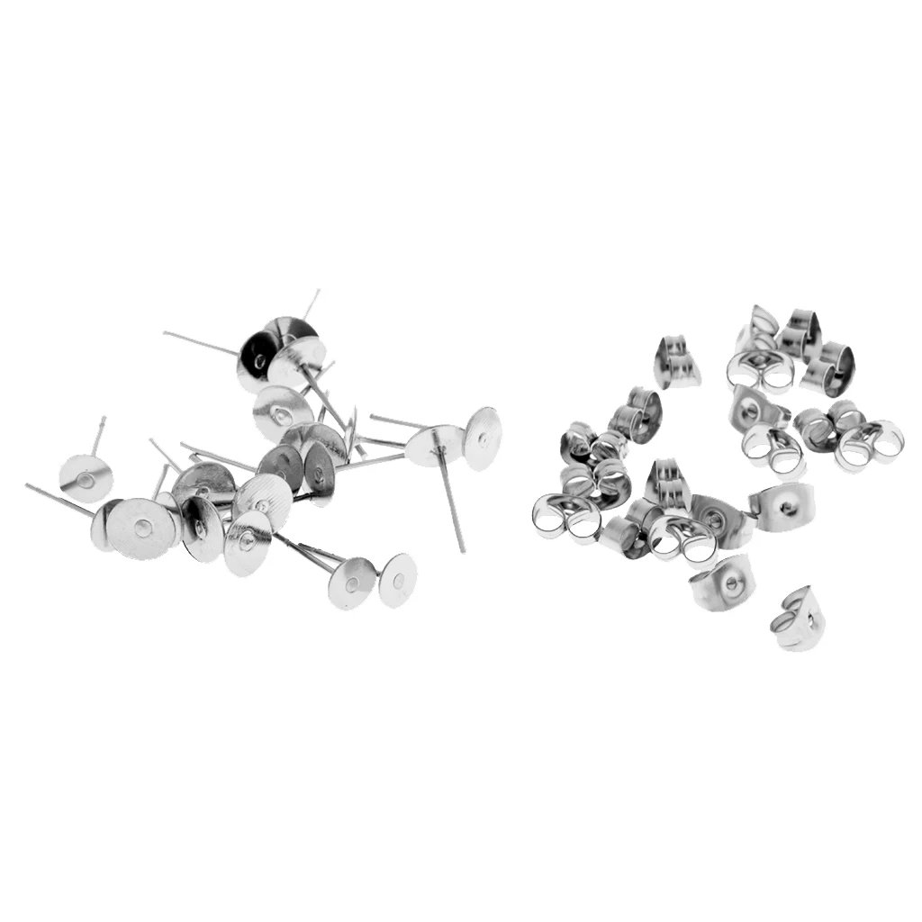 120 Pairs Hypoallergenic Stainless Steel Pin Stud Back Lock Post Pad Blank Crafts DIY Jewelry Making Findings