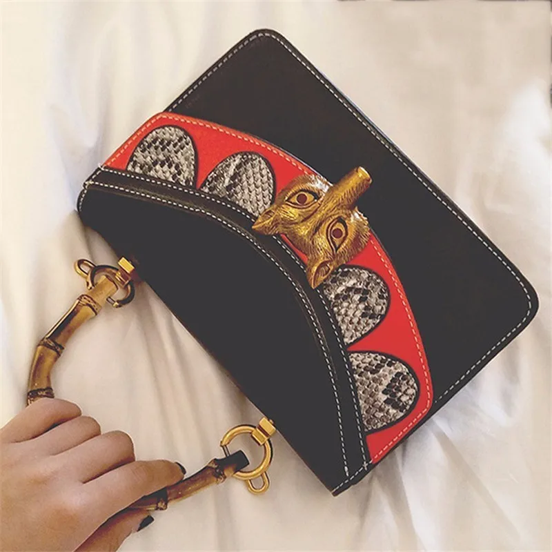 

Women Fashion Handbag Vintage Small Tote Fox Crossbody Bag Brand Designer Bamboo Handle Messenger Bag PU New Female Shoulder Bag