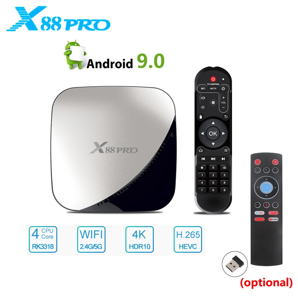 

X88 PRO Android 9.0 TV Box 4GB RAM 32GB 64GB ROM 2.4G 5G WiFi Smart Media Player RK3318 Quad Core 2GB 16GB 4K HD Set Top Box