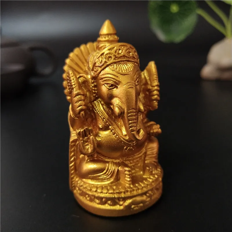 Золотая Статуя Будды Ганеша, статуя слона, Бог, скульптура Ганеша, фигурки для сада, украшение дома, аксессуары, статуи 6 см/2,36 дюйма