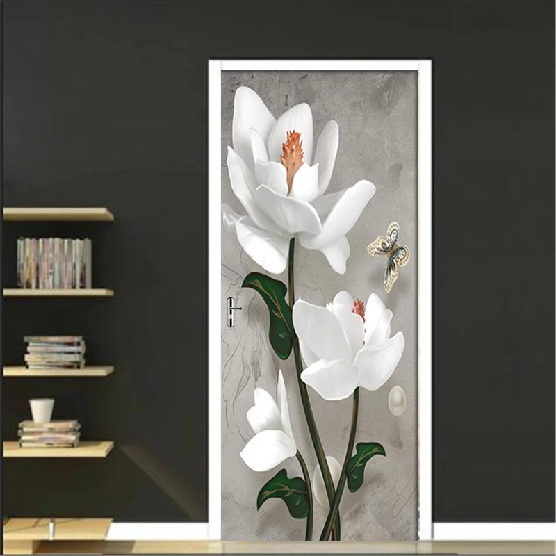 DIY Door stickers 3D Embossed Flowers Retro Wall stickers PVC Waterproof Self adhesive Living Room Door