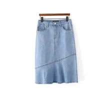 Джинсовая юбка Для женщин рыбий хвост Однотонная повседневная обувь Высокая талия карман жан юбки новые летние модные женские Винтаж джинсовая юбка DS50518