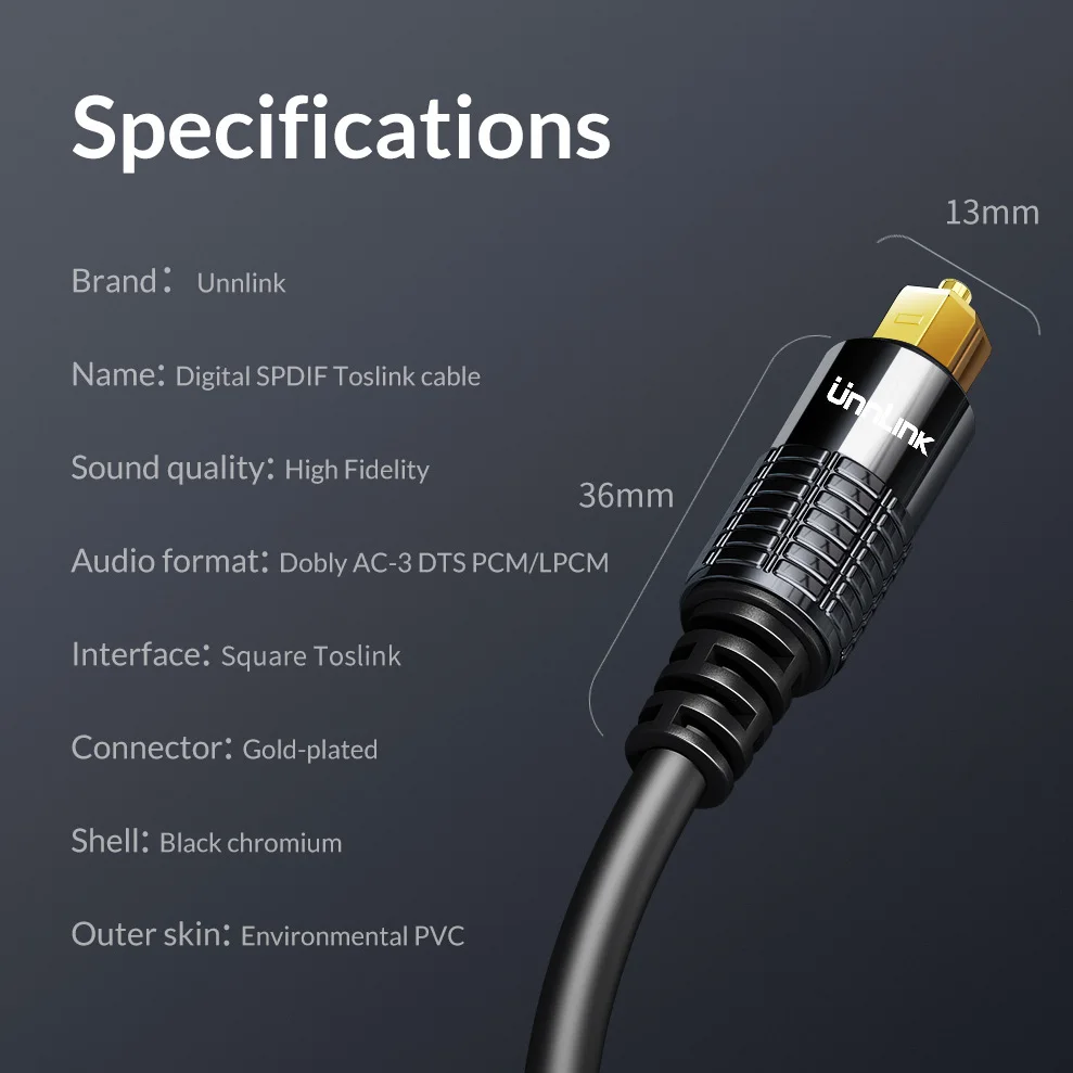 Оптический кабель Unnlink SPDIF Toslink аудиокабель 3 м 5 8 10 HIFI 1 волокно для ТВ бокса PS4