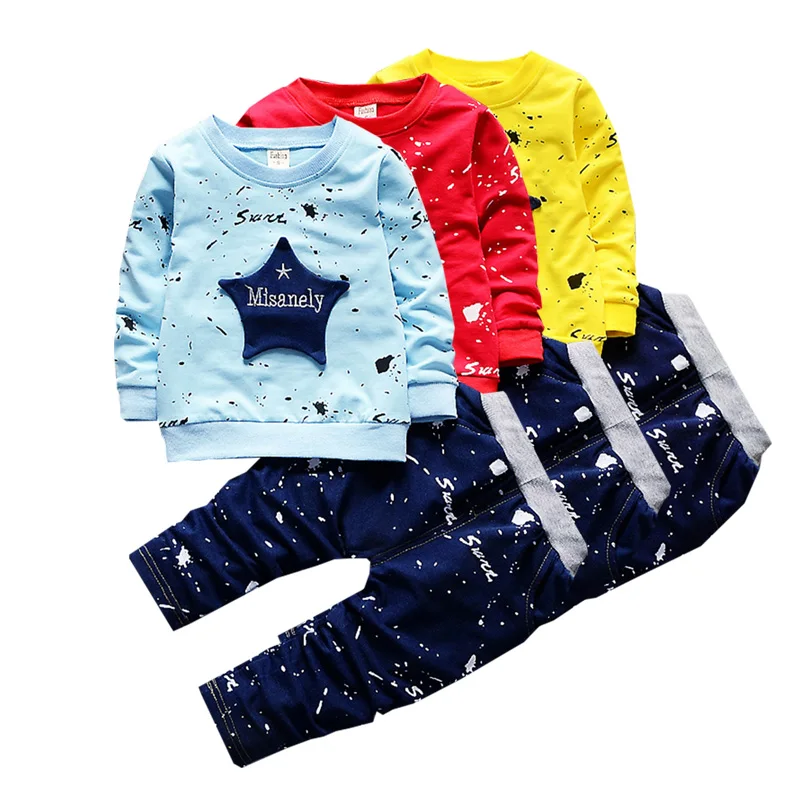 Одежда для мальчиков весенне-осенняя футболка с длинными рукавами и рисунком звезд, штаны Roupas Infantis, качественная одежда для детей 1-4 лет