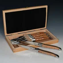 Высокое качество похожие Laguiole нержавеющая сталь столовые ножи стейк нож с деревянной ручкой 6 шт. в коробка из натурального дерева