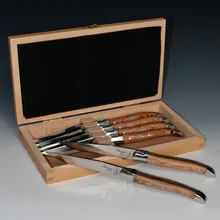 High Quality Similar Laguiole Stainless Steel Dinner Knives Steak Knife with Wooden Handle 6pcs in Natural Wood Box