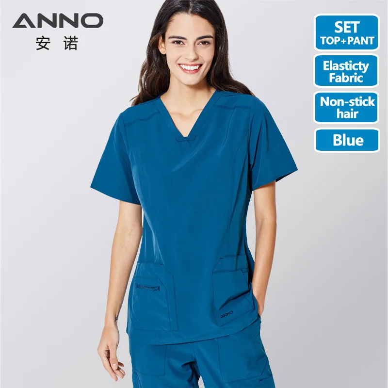 ANNO, медицинская одежда, не липкие волосы, для домашних животных, больница, клиника, рабочая одежда, эластичные ткани, униформа для кормящих женщин и мужчин - Цвет: Blue(QinLan)