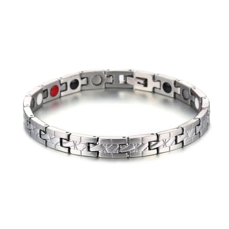 NHGBFT черный цвет Германий магнетизм нержавеющая сталь браслет для мужчин анион здоровая энергия браслет браслеты - Окраска металла: Silver