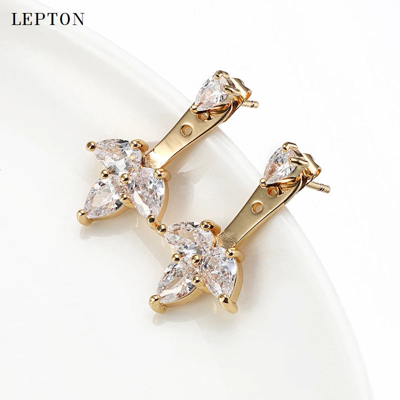 

Lepton Maple leaves Zircon Earrings Ear Gold & Platinum Color Clear Zircon Earings Earring Stud Earrings For Women Jewelry