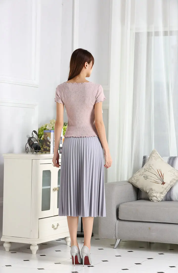 Женская новая модная плиссированная однотонная эластичная юбка средней длины с высокой талией, женская черная розовая серая трапециевидная юбка