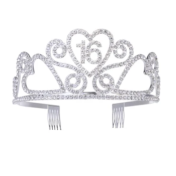 

Girl's 16th Birthday Tiara Crystal Rhinestone Birthday Tiara Queen Crowns Headband with Hair Combs Clip for Gilr's