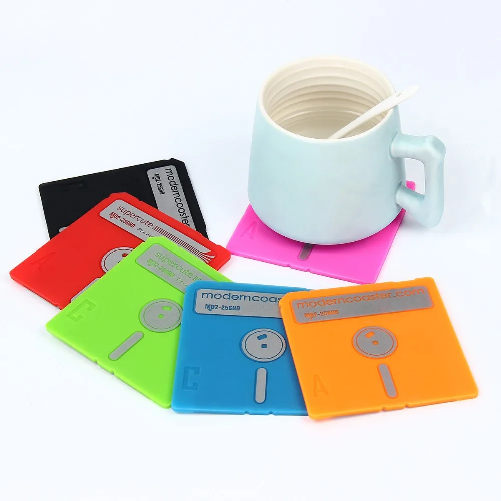 

6 Pcs/set Retro Floppy Disk Silicone Drink Coaster Home Table Cup Mat Creative Decor Coffee Drink Placemat for Table