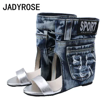 

Vintage Blue Denim Sandalias Summer Fashion Wedge Boots for Women Gladiator Design Women Sandals Shoes Chaussure Femme Zapatos