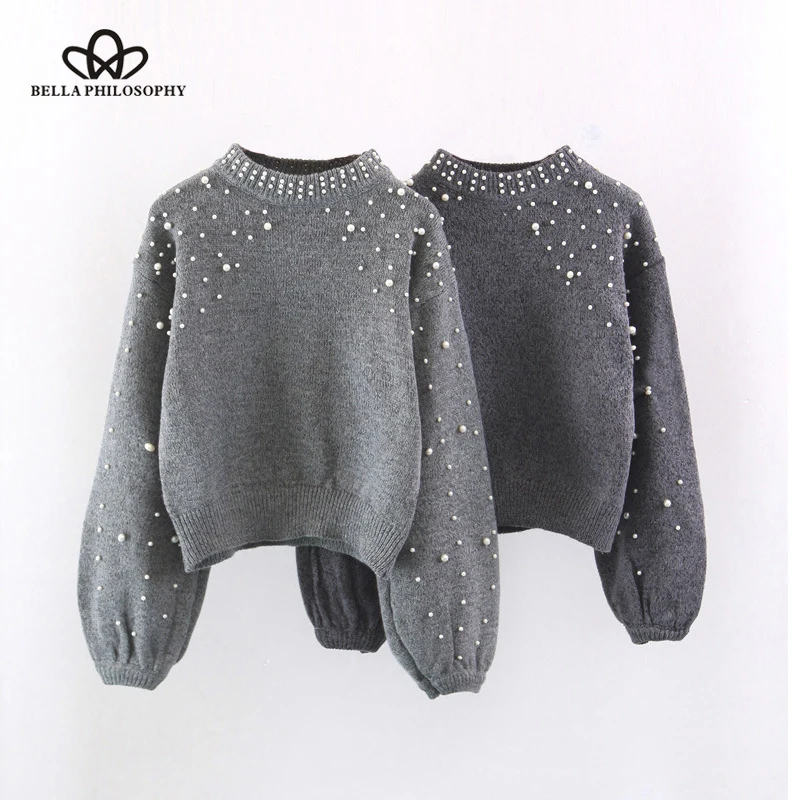 Bella Philosophy 2018 New Winter Solid Sweater Women Beading Knitting O ...