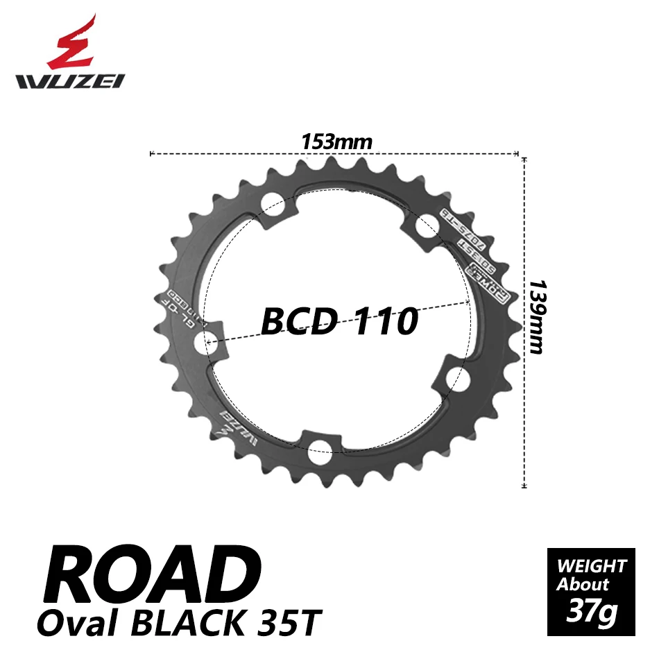 WUZEI 110BCD велосипедная дорожная велосипедная цепь 50/35T Овальный комплект цепных колес 7075-T6 светильник из Сплава Эллипс альпинистская мощная цепная пластина - Цвет: Black 35T ROAD 1pcs
