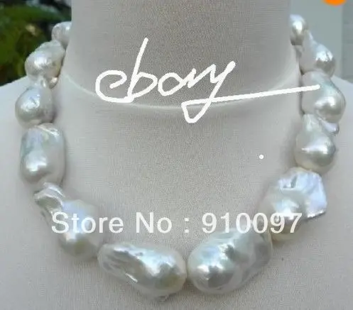 

>>>REAL HUGE AAA SOUTH SEA WHITE BAROQUE PEARL NECKLACE 18" 14K