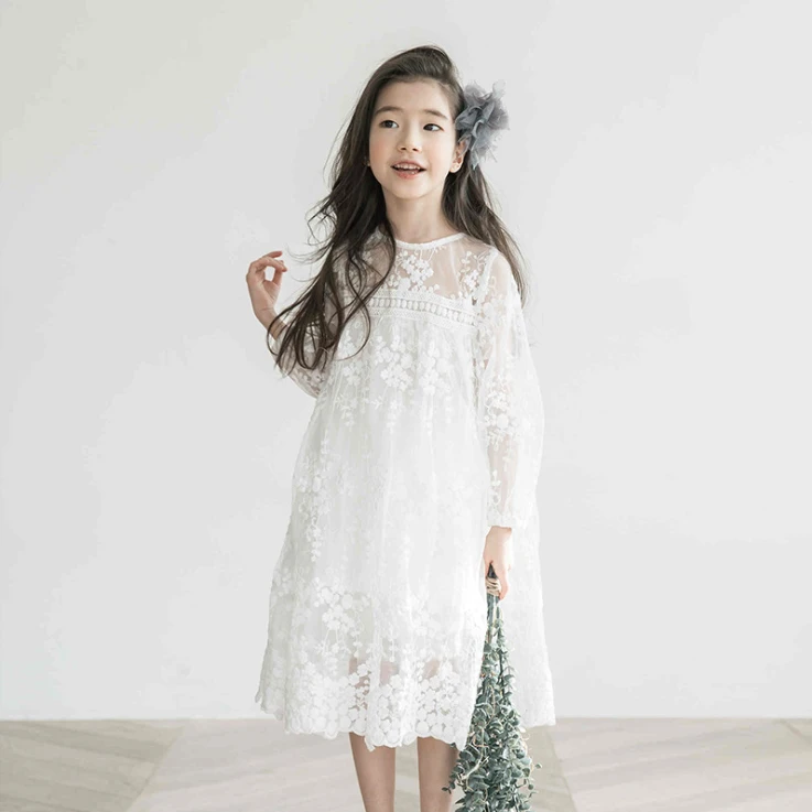 

Girls Dress Summer Kids Party Embroidery White Lace Dress Children's Dress Little Girl Big Child Dress Baby Princess Dress