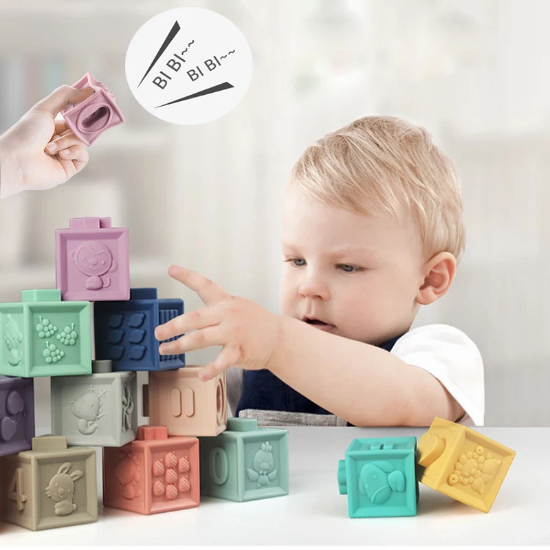 

Baby Grasp Toy Silicone Building Blocks 10/6pcs 3D Touch Hand Soft Balls Baby Massage Rubber Teether Squeeze bibi sound Bath bal