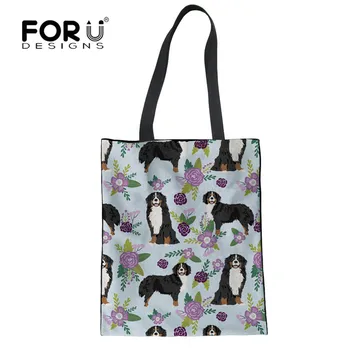 

FORUDESIGNS Bernese Mountain Dog Pet Printed Women Handbags Canvas Tote Bags Reusable Cotton Cloth Grocery Large Shopping Bag