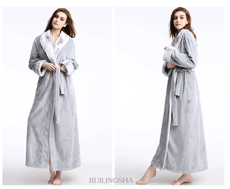 Женский и мужской удлиненный теплый фланелевый Халат, мягкое меховое кимоно, банный халат, зимний халат для подружки невесты, сексуальный пеньюар, теплый халат